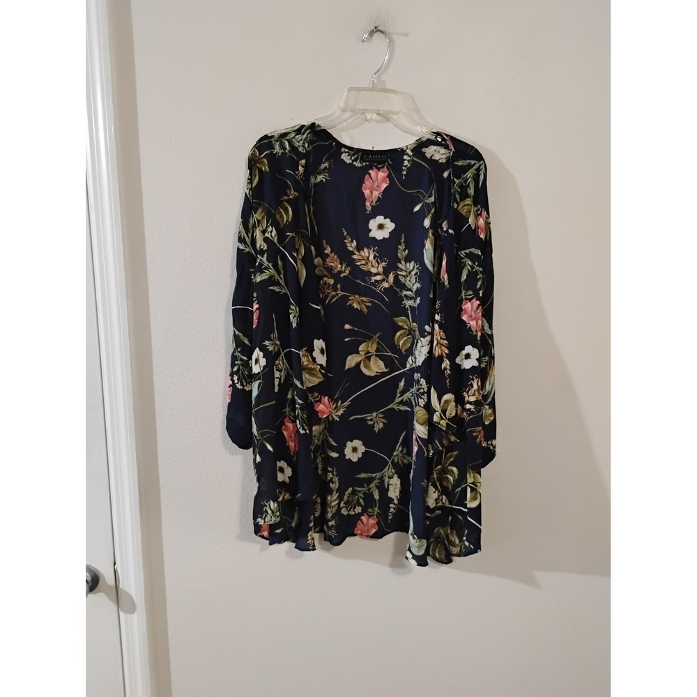 Cameo Appearance Navy Blue Floral Open Front Kimono Cardigan Plus Size 2X